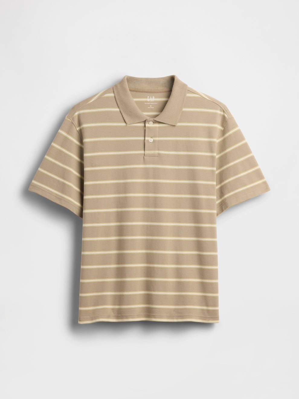 Relaxed Pique Polo - Khaki tan stripe