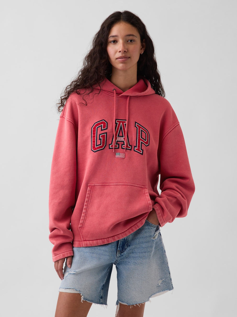 VintageSoft Oversized Americana Logo Hoodie - Faded red