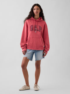 VintageSoft Oversized Americana Logo Hoodie - Faded red
