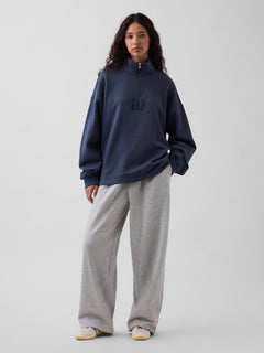 Heavyweight Oversized Logo Quarter-Zip Pullover - Vintage navy blue