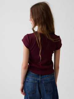 Gap Kids Rib T-Shirt in Tuscan red, back view on a child model