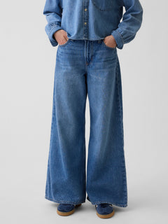 Gap Kids Low Rise Baggy Jeans in medium wash, front view on a model