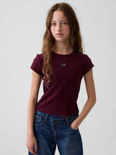 Gap Kids Rib T-Shirt in Tuscan red, front view on a child model
