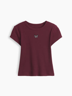 Gap Kids Rib T-Shirt in Tuscan red, product-only front view
