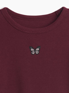 Gap Kids Rib T-Shirt in Tuscan red, butterfly and neckline detail