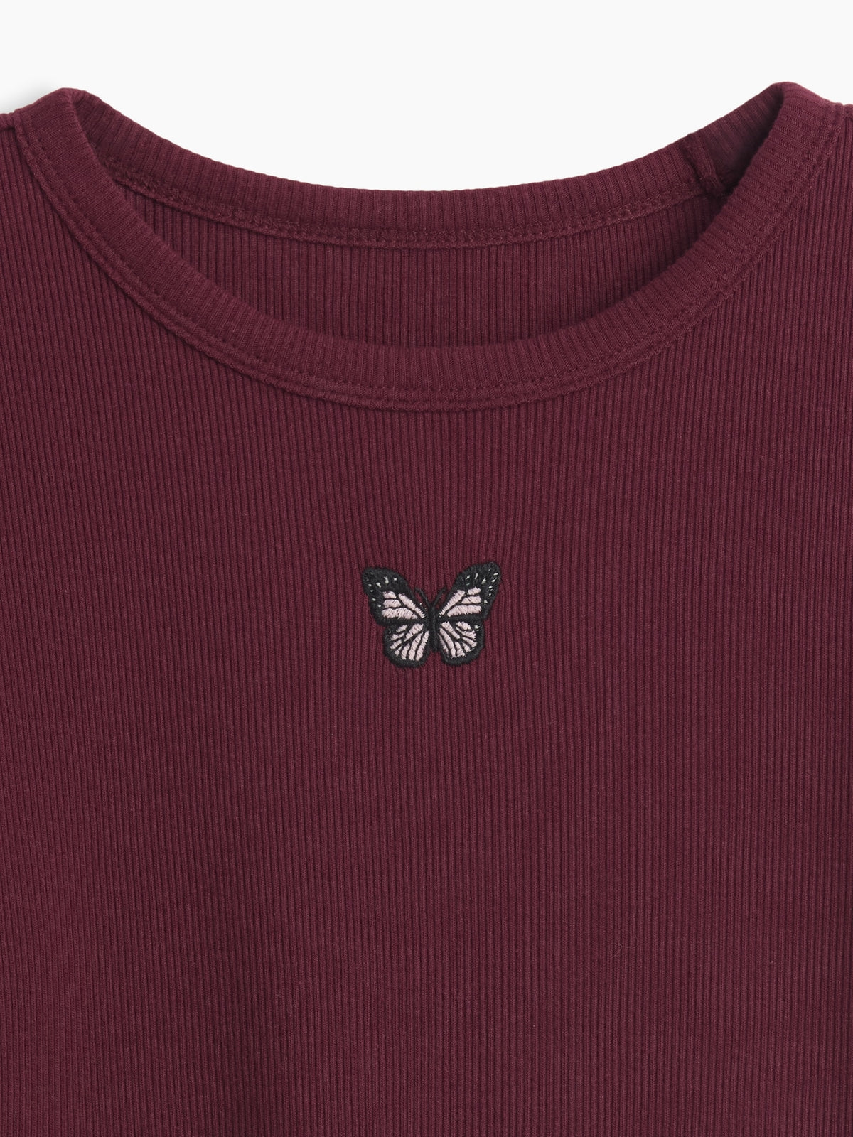 Gap Kids Rib T-Shirt in Tuscan red, butterfly and neckline detail