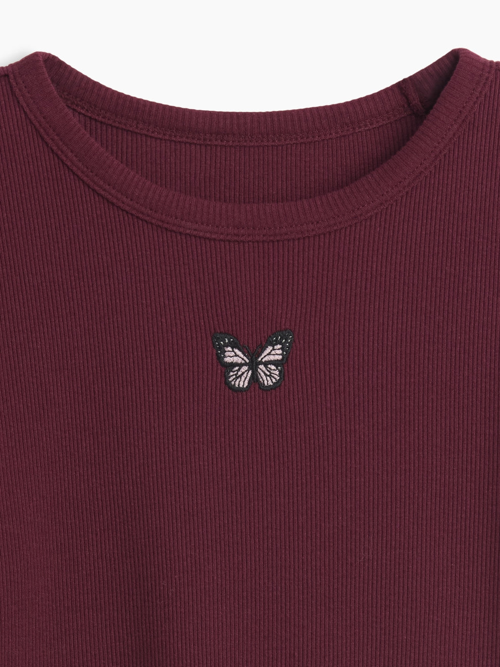 Gap Kids Rib T-Shirt in Tuscan red, butterfly and neckline detail
