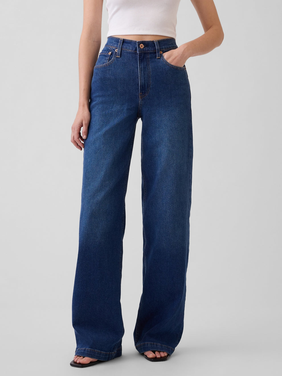 High Rise Stride Wide-Leg Jeans - Dark wash