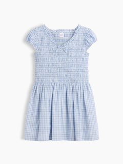 Gap Kids Smocked Print Dress in blue plaid, product-only front view