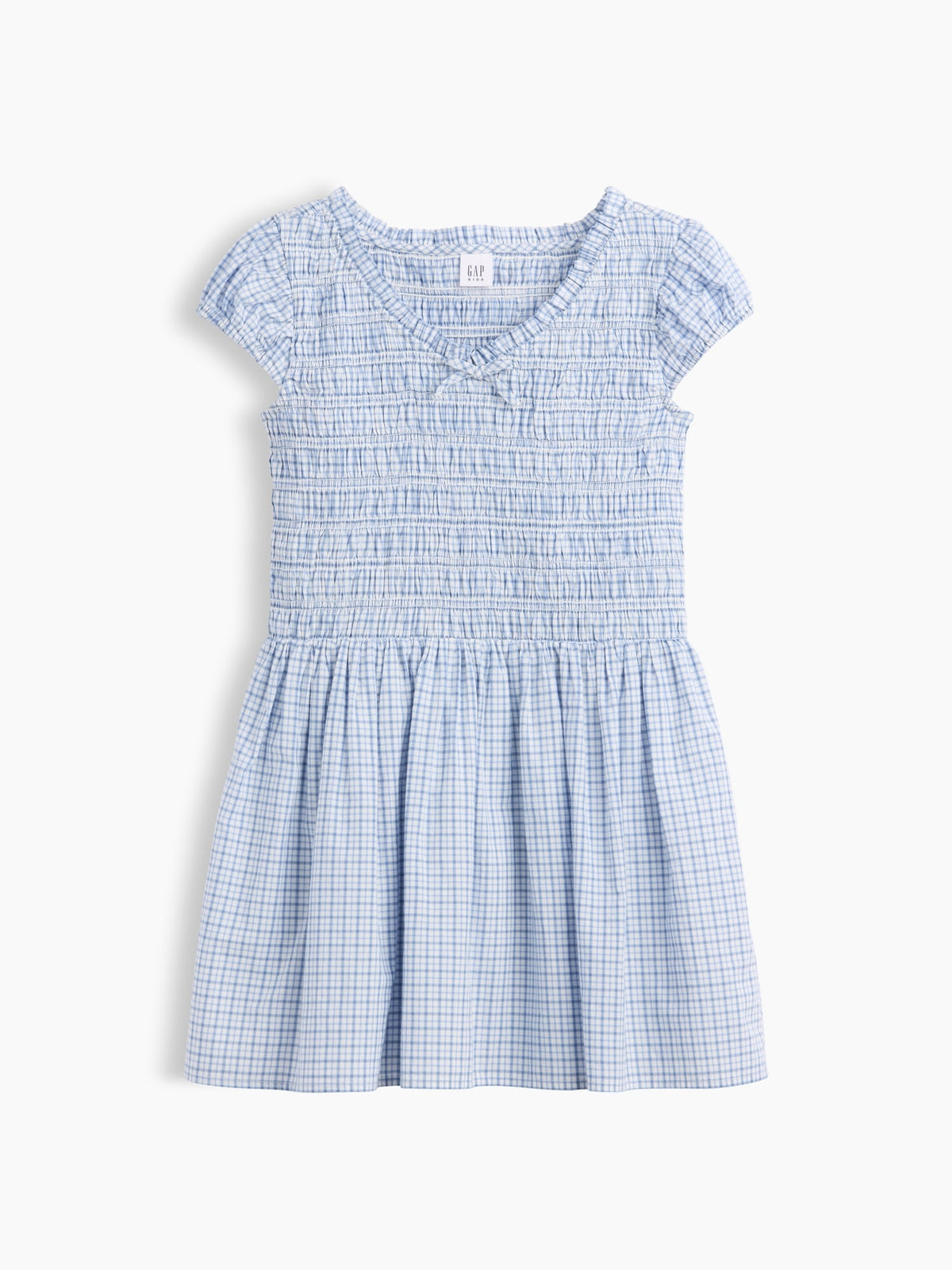 Gap Kids Smocked Print Dress in blue plaid, product-only front view