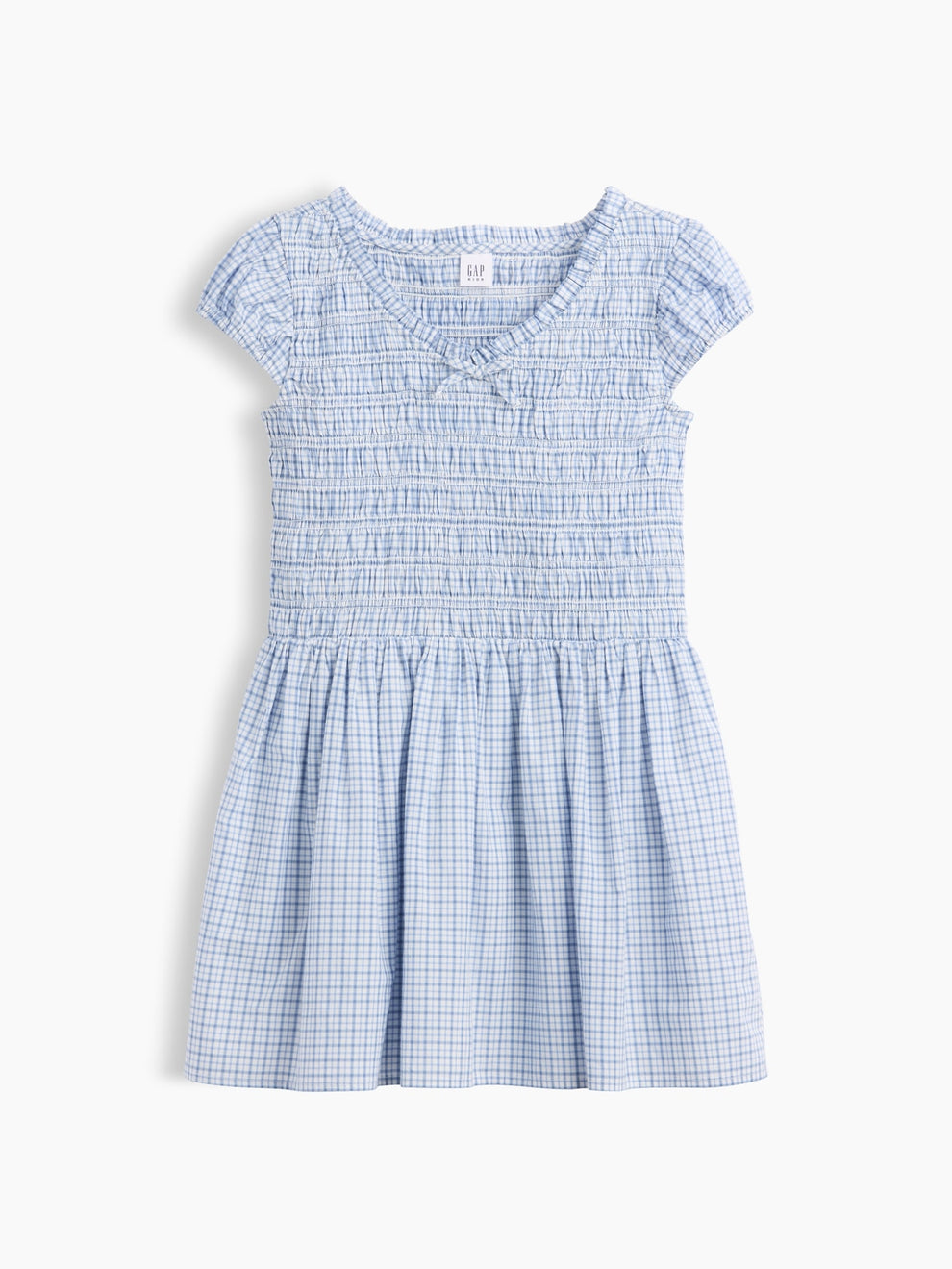 Gap Kids Smocked Print Dress in blue plaid, product-only front view