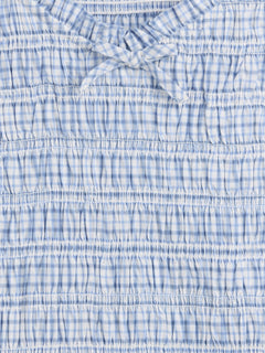 Gap Kids Smocked Print Dress in blue plaid, smocked bodice detail