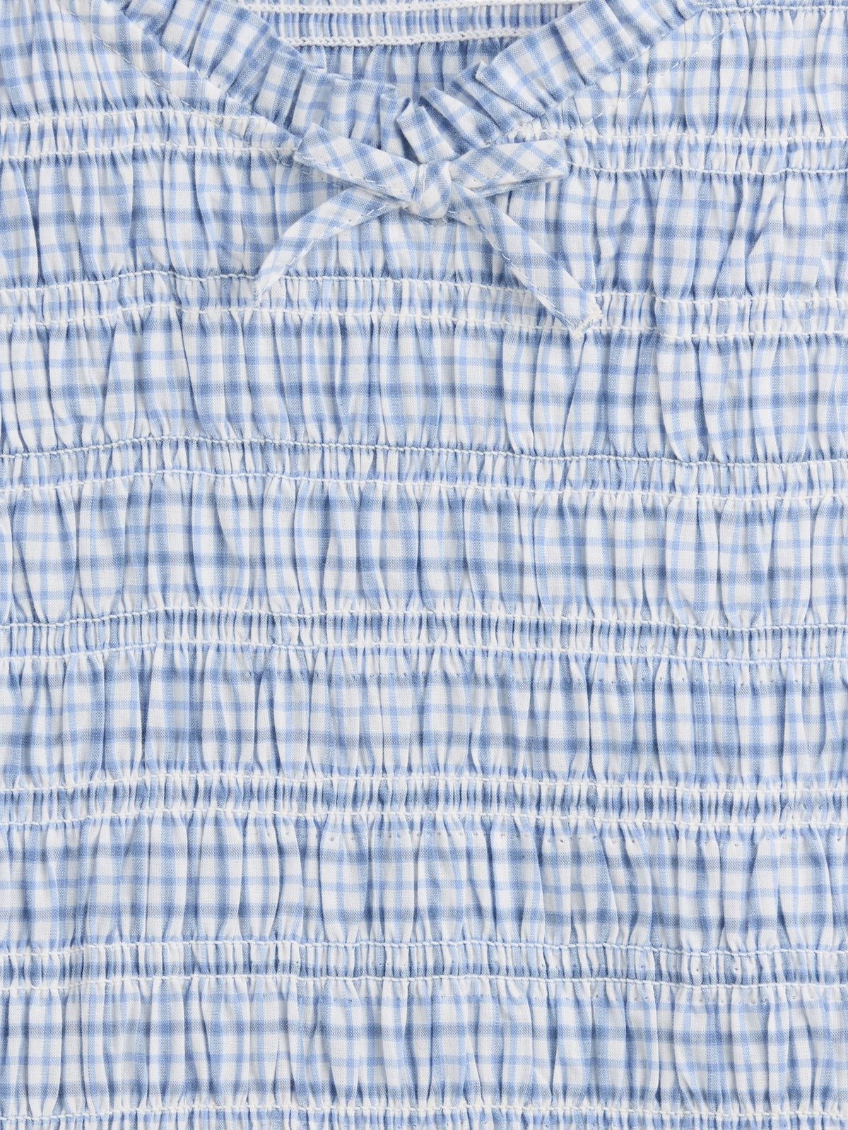 Gap Kids Smocked Print Dress in blue plaid, smocked bodice detail