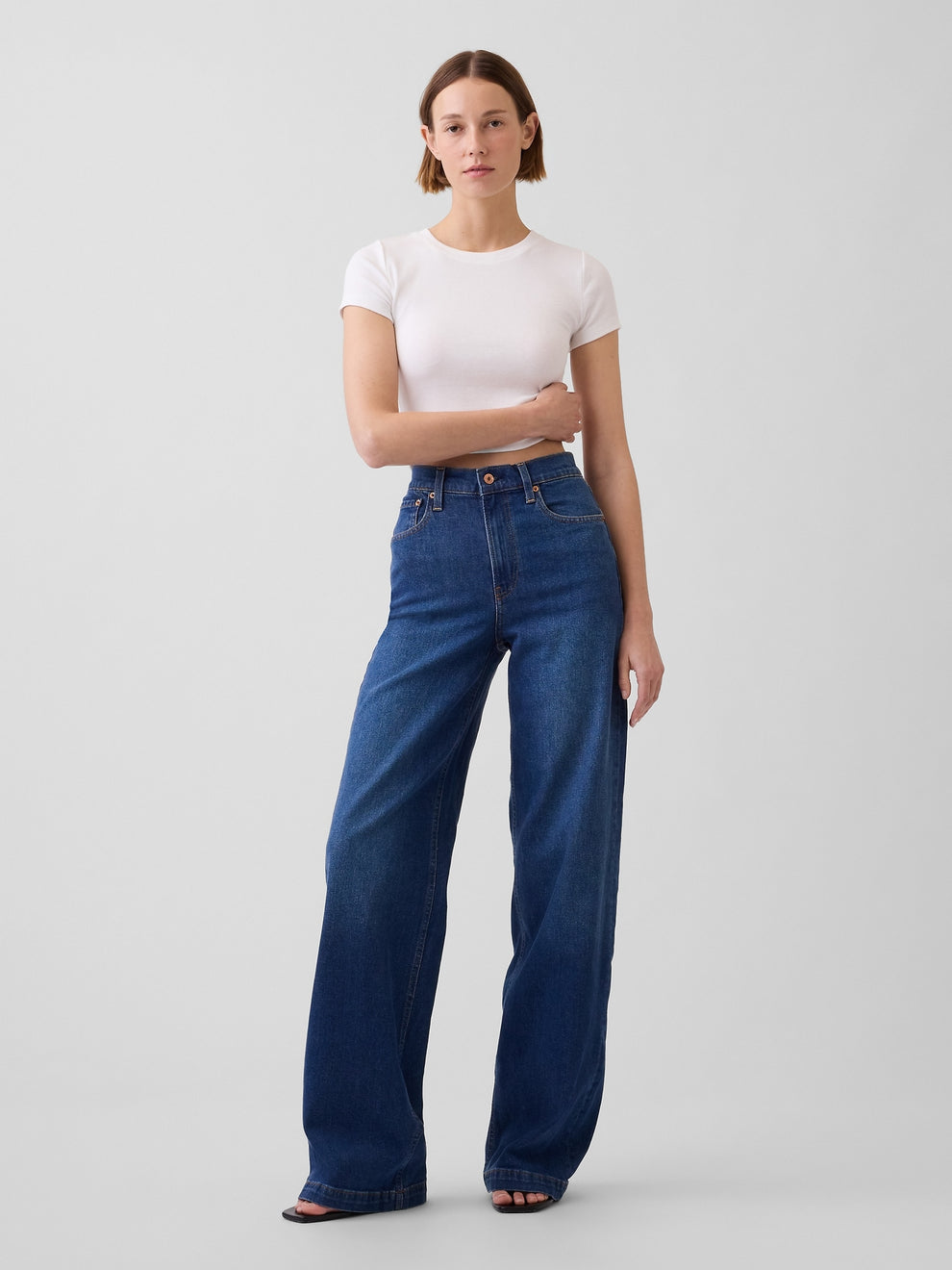 High Rise Stride Wide-Leg Jeans - Dark wash