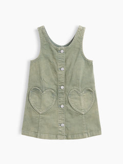 Gap Baby & Toddler Denim Heart Pocket Shift Dress in sage, product-only front view