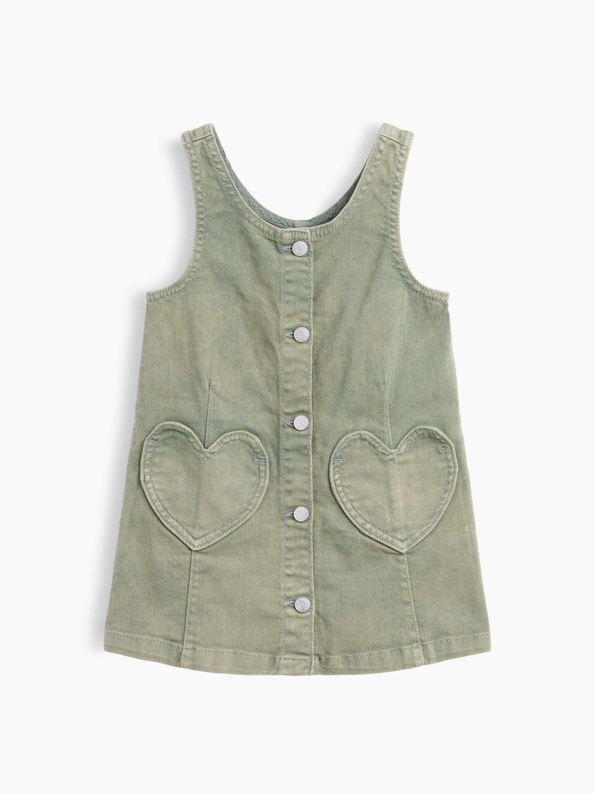 Gap Baby & Toddler Denim Heart Pocket Shift Dress in sage, product-only front view
