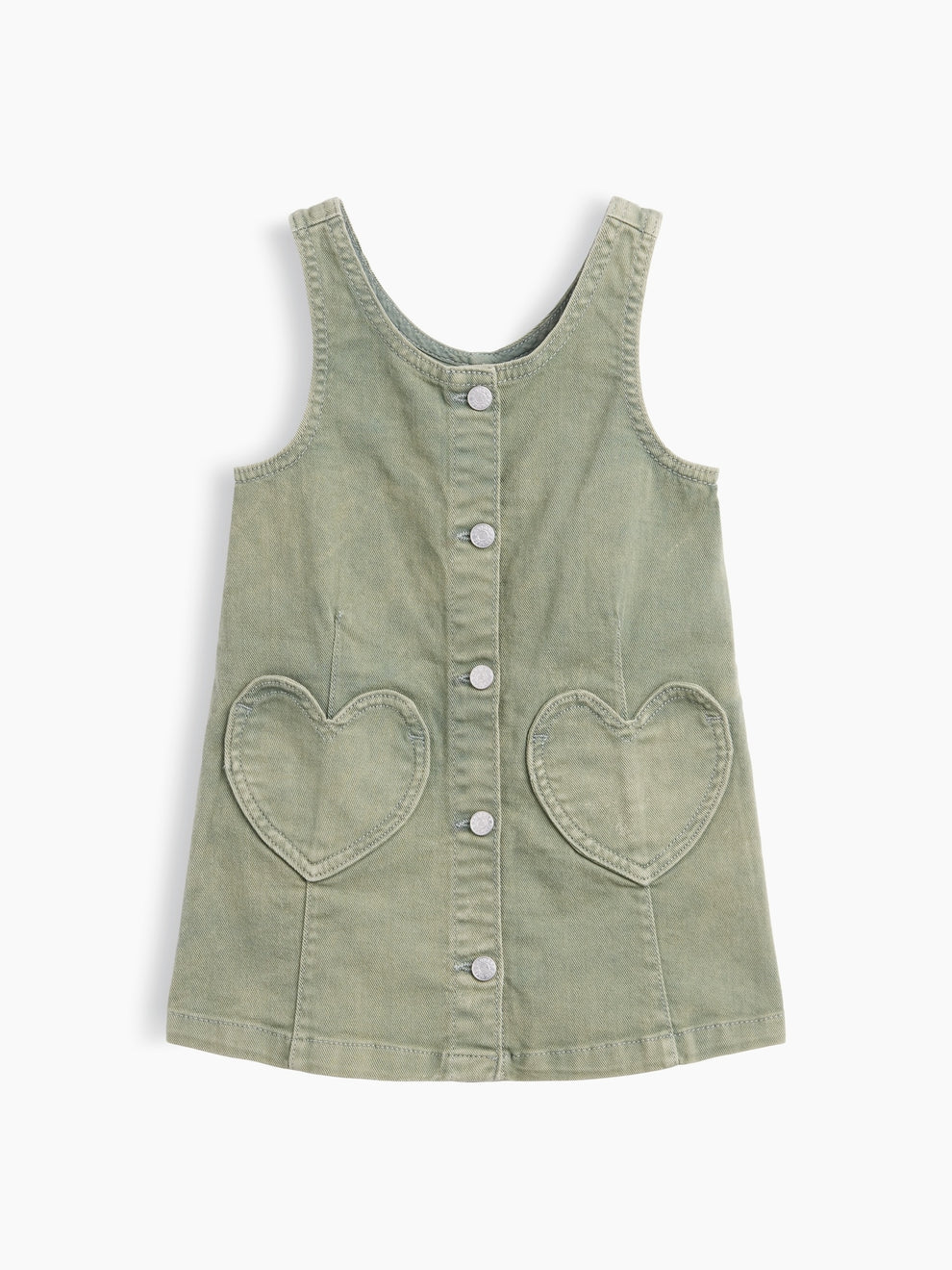 Gap Baby & Toddler Denim Heart Pocket Shift Dress in sage, product-only front view