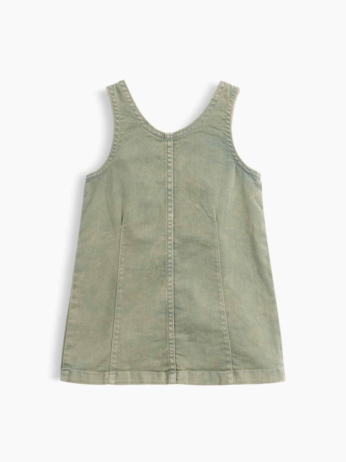 Gap Baby & Toddler Denim Heart Pocket Shift Dress in sage, product-only back view