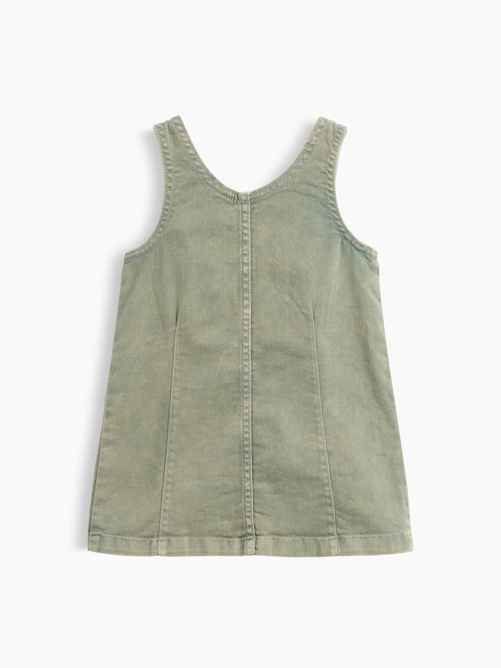 Gap Baby & Toddler Denim Heart Pocket Shift Dress in sage, product-only back view