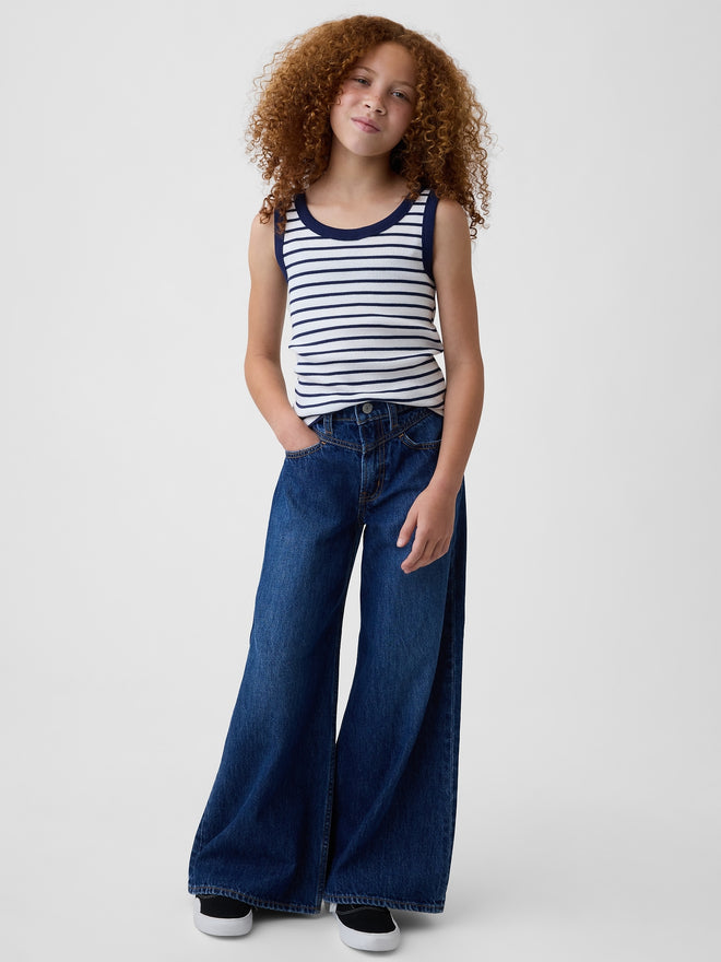 Gap Kids Low Rise Front Yoke Baggy Jeans in Dark wash, full-length view on a child model