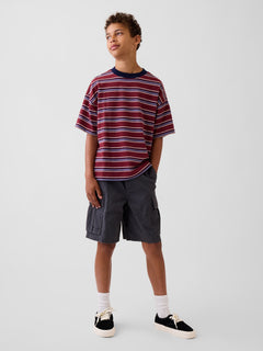 Gap Kids Heavyweight Oversized T-Shirt in Red stripes, full-length view on a child model