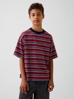 Gap Kids Heavyweight Oversized T-Shirt in Red stripes, front view on a child model