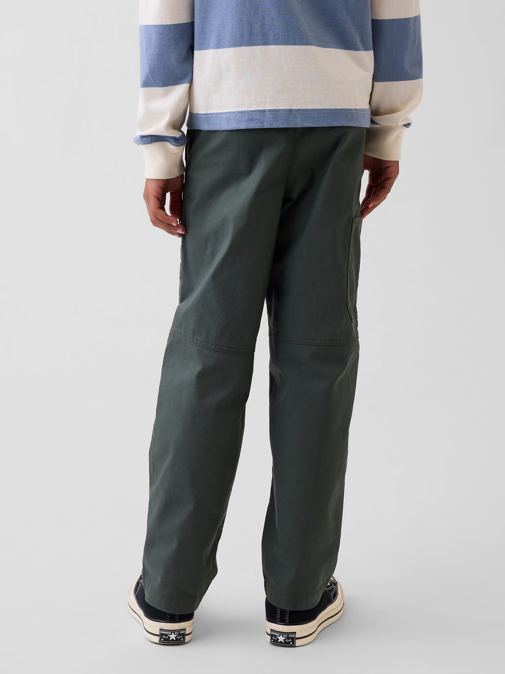 Gap Kids Double-Knee Quick-Dry Pants in Green rapids, back view on a child model