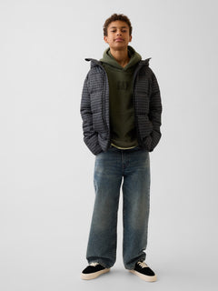 Gap Kids VintageSoft Relaxed Logo Hoodie in Tweed green, full-length view on a child model