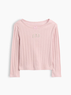 Gap Baby & Toddler Arch Logo Pointelle T-Shirt in pink, product-only front view