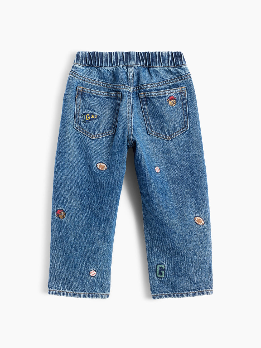 Gap Baby & Toddler Embroidered Pull-On Baggy Jeans in Medium wash embroidered, product-only back view