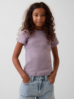 Gap Kids Rib T-Shirt in Dusty mauve, front view on a child model