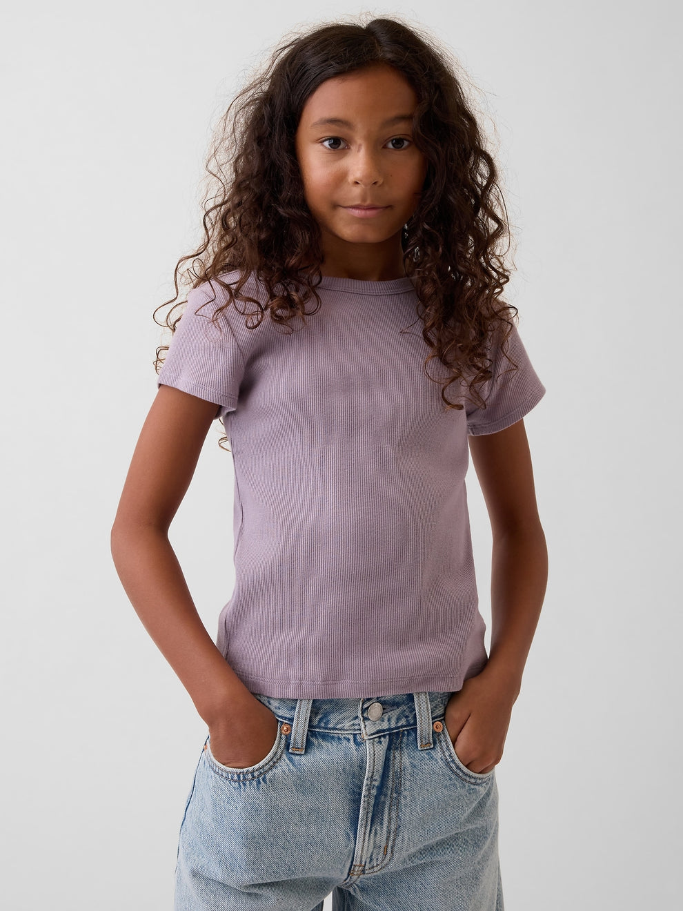 Gap Kids Rib T-Shirt in Dusty mauve, front view on a child model