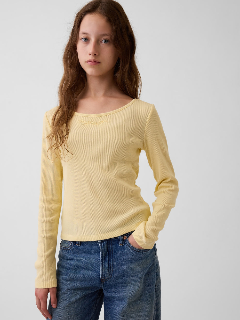 Gap Kids Rib T-Shirt in Maize yellow, front view on a model