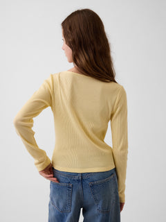 Gap Kids Rib T-Shirt in Maize yellow, back view on a model
