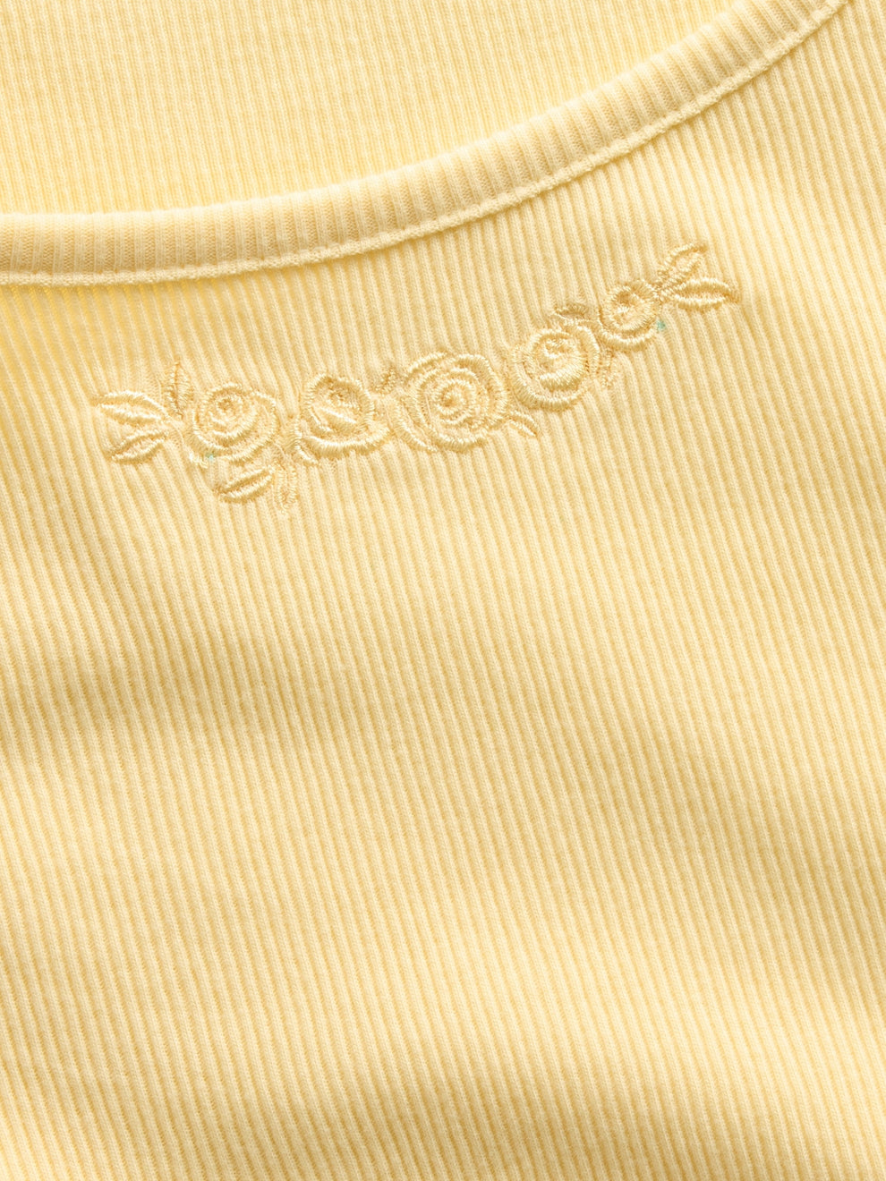 Gap Kids Rib T-Shirt in Maize yellow, neckline and embroidery detail