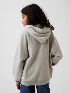 Gap Kids VintageSoft Oversized Logo Hoodie in Grey, back view on a child model