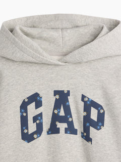 Gap Kids VintageSoft Oversized Logo Hoodie in Grey, floral logo detail