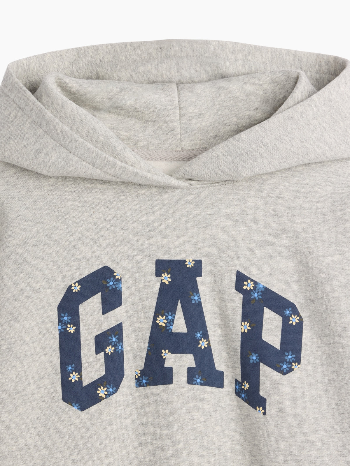 Gap Kids VintageSoft Oversized Logo Hoodie in Grey, floral logo detail