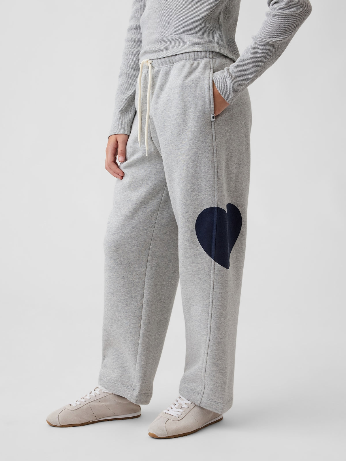 Gap Kids VintageSoft Relaxed Barrel Sweatpants in Grey, front view on a child model