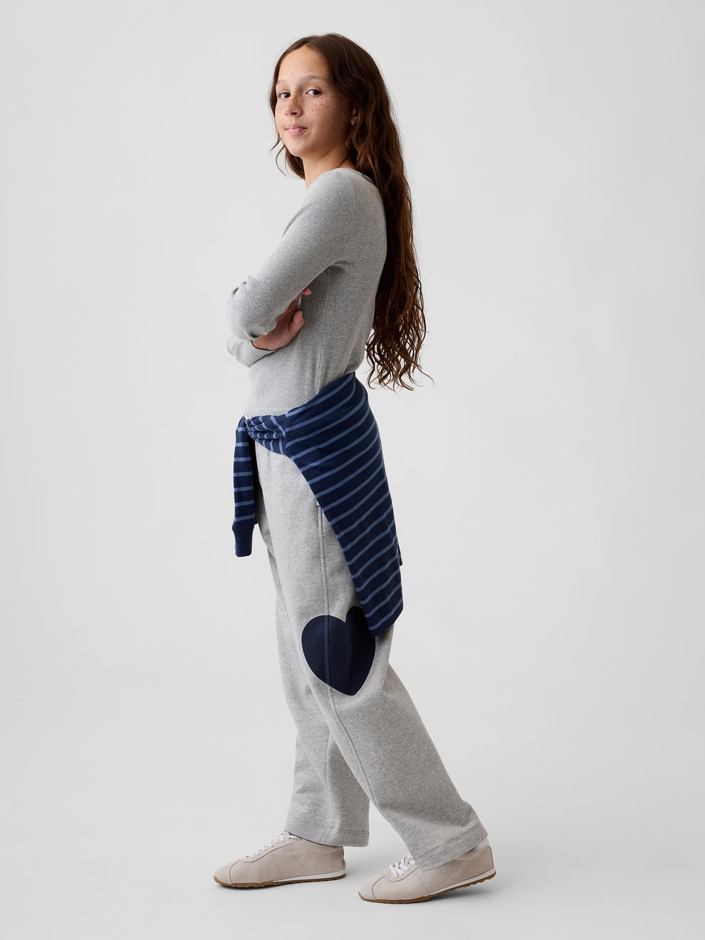 Gap Kids VintageSoft Relaxed Barrel Sweatpants in Grey, side view on a child model