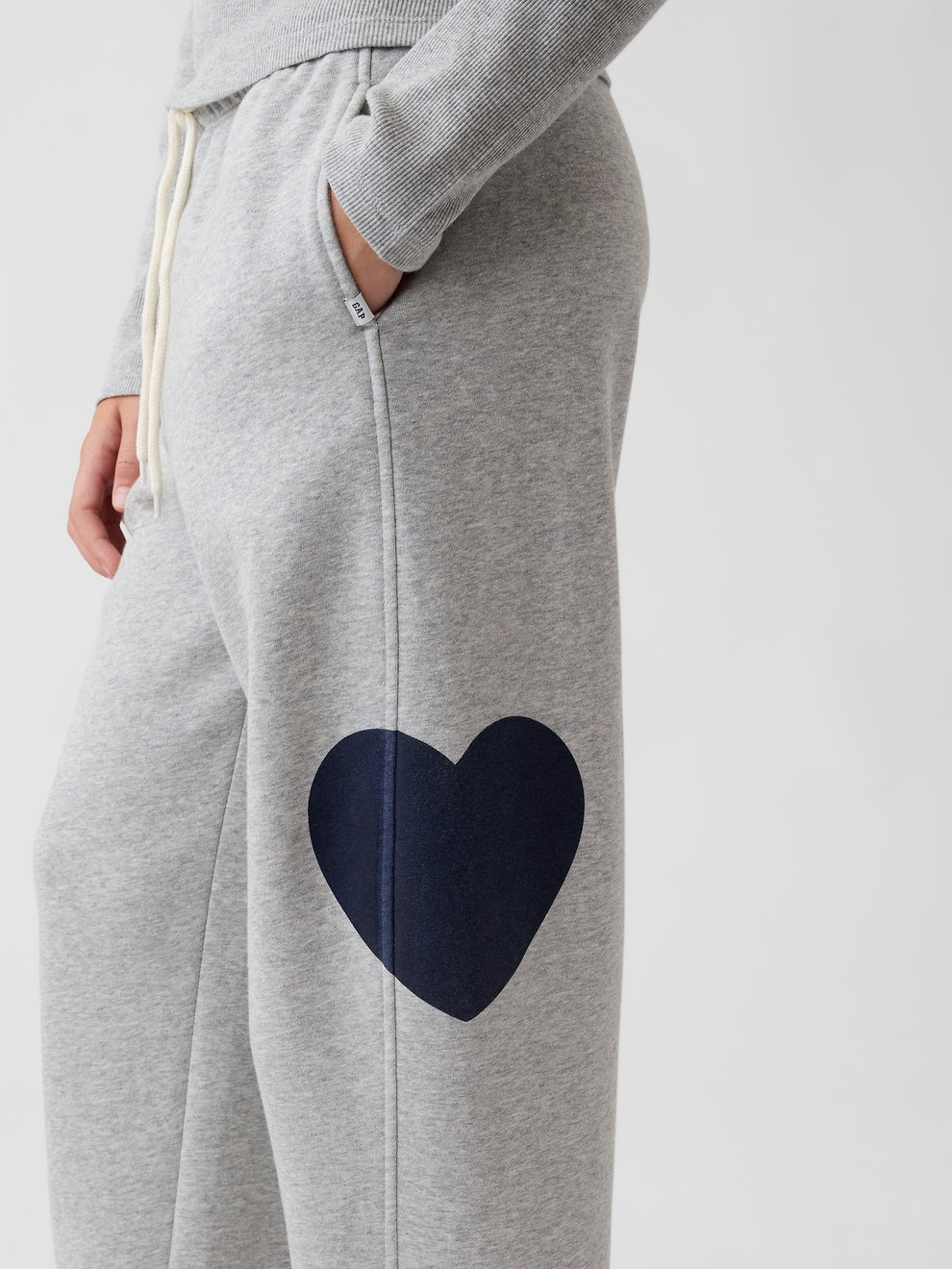 Gap Kids VintageSoft Relaxed Barrel Sweatpants in Grey, heart graphic and pocket detail