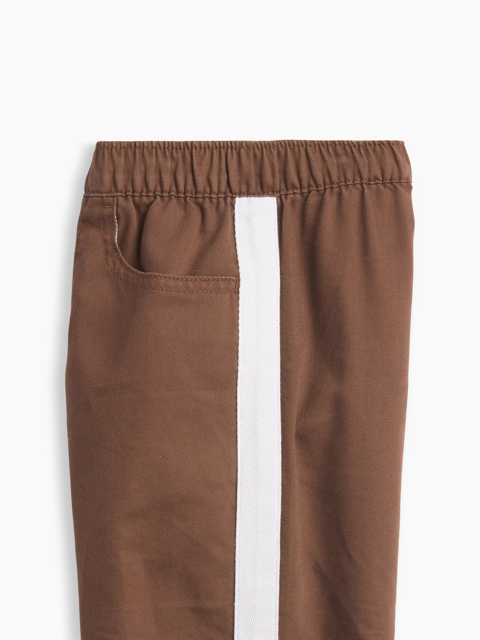 Gap Baby & Toddler UltraSoft Pull-On Stripe Barrel Pants in Amber wood, side stripe and pocket detail