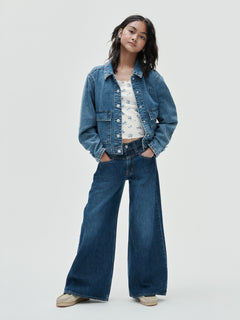 Gap Kids Low Rise Front Yoke Baggy Jeans in Dark wash, full-length view on a model