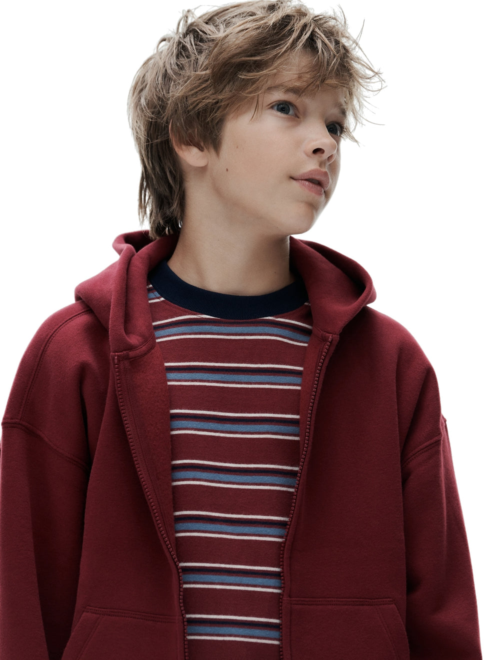 Gap Kids Heavyweight Oversized T-Shirt in Red stripes, front view on a child model