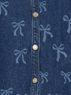 Gap Baby & Toddler Denim Jumper Dress in Medium wash, button and bow pattern detail