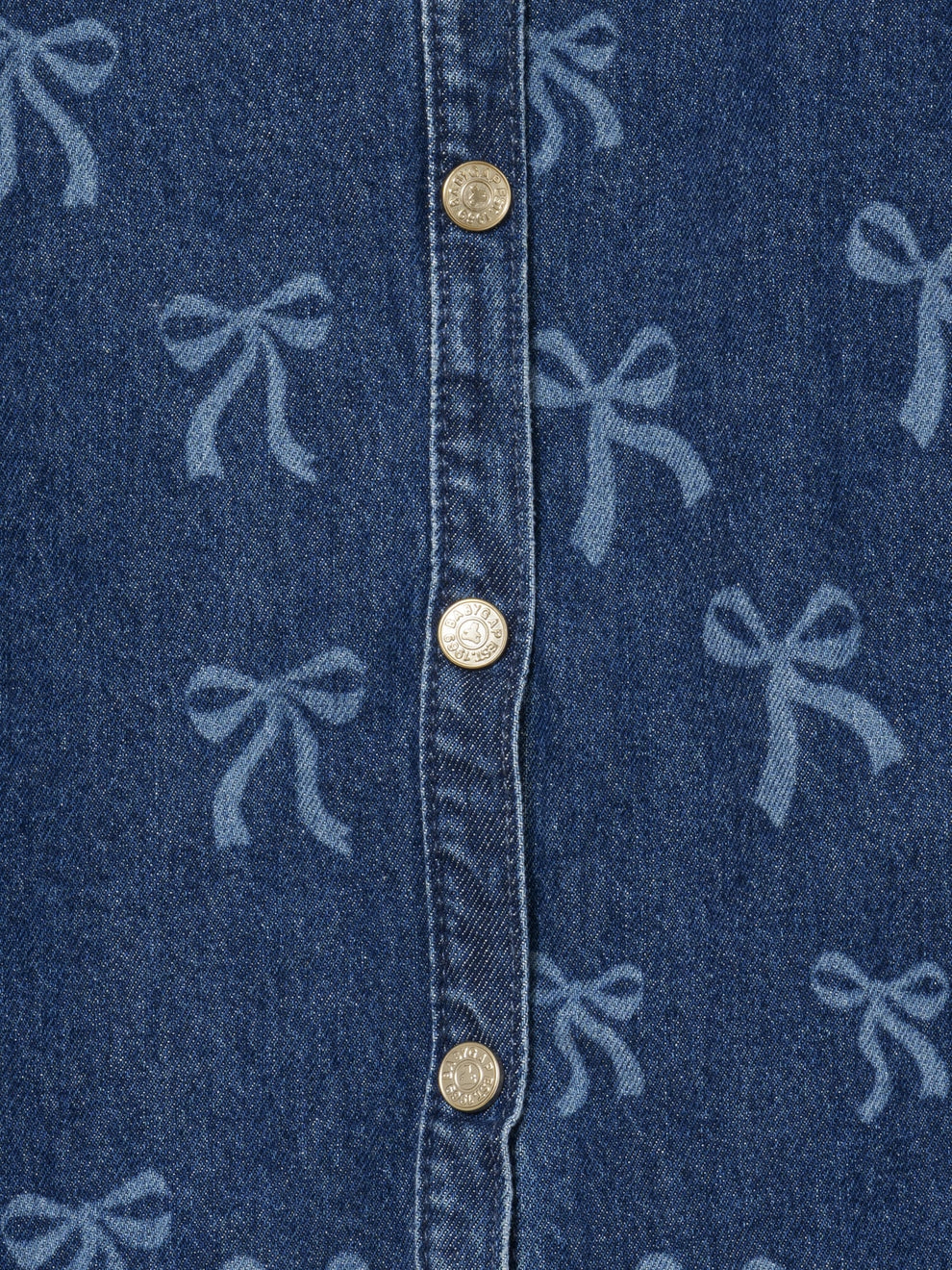 Gap Baby & Toddler Denim Jumper Dress in Medium wash, button and bow pattern detail