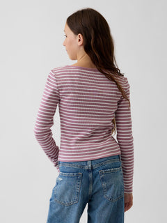 Gap Kids Rib T-Shirt in Pink stripe, back view on a model