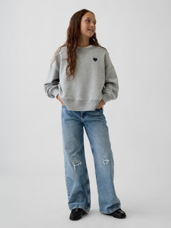 Gap Kids VintageSoft Oversized Split-Hem Sweatshirt in Grey, full-length view on a child model