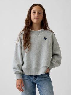 Gap Kids VintageSoft Oversized Split-Hem Sweatshirt in Grey, front view on a child model