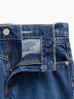 Gap Kids Low Rise Front Yoke Baggy Jeans in Dark wash, button and zip detail